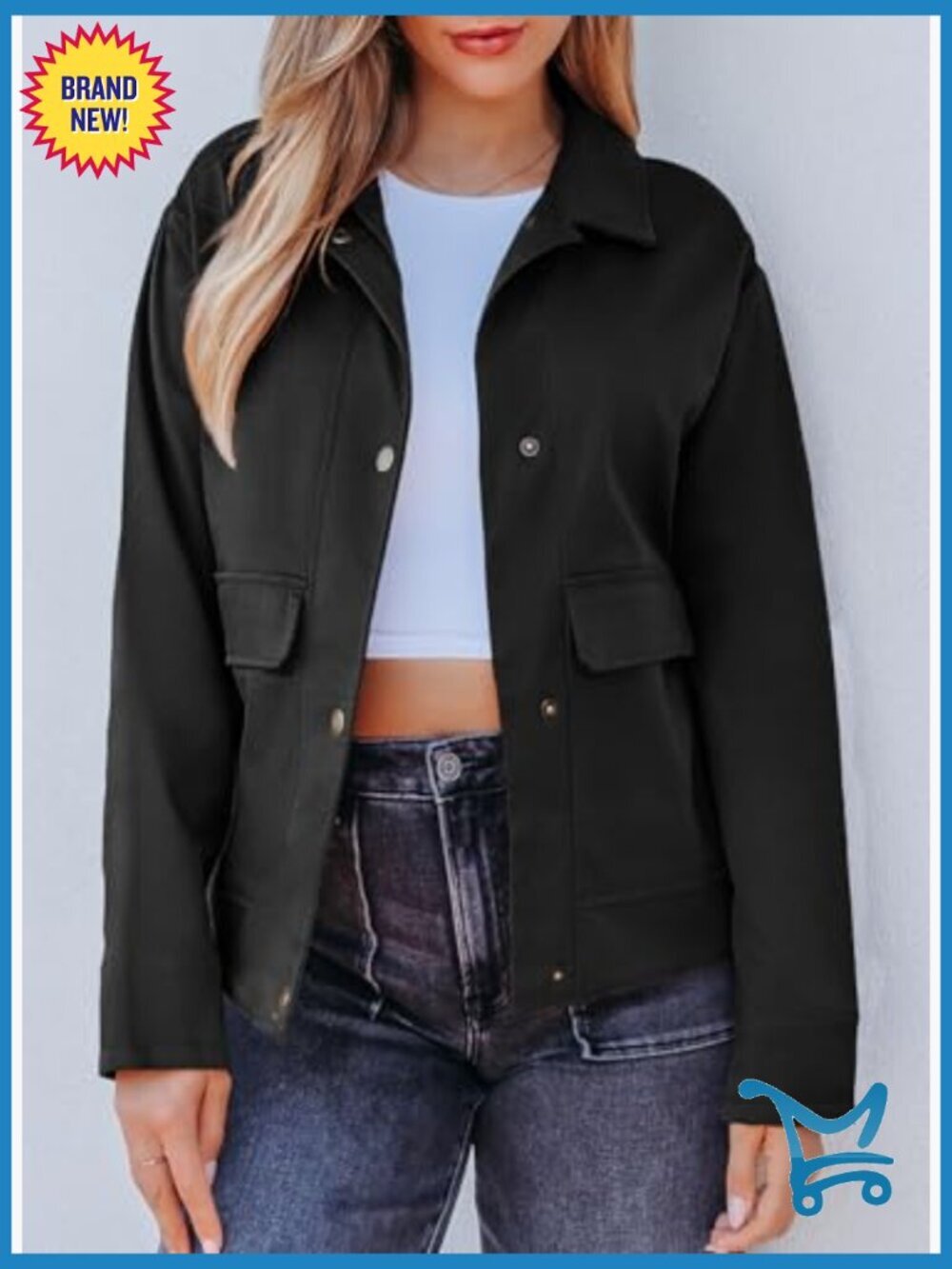 Lightweight Cropped Button Down Shacket with Pockets - Picture 5 of 7